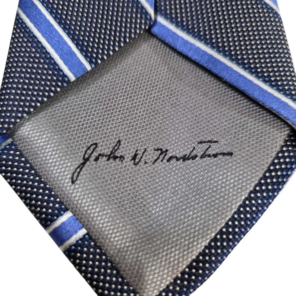 John‎ W. Nordstrom Silk Striped Necktie Blue White Polka Dot Italian Made